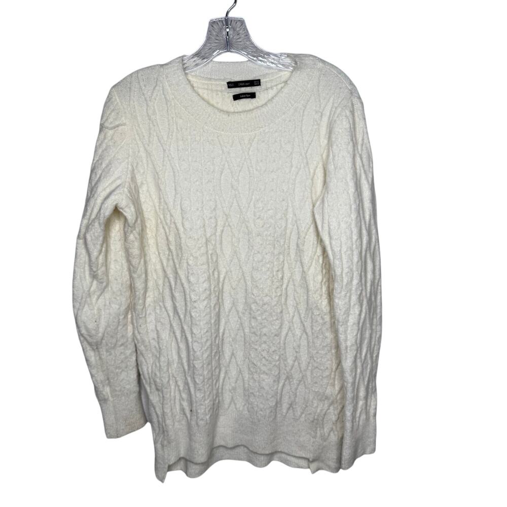 Zara Knit Italian Yarn‎ Cable Knit Sweater Women’s Medium Cream Wool Blend